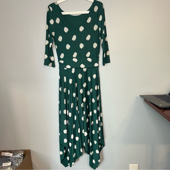 BODEN Maisie Jersey midi dress Sz 6 Forest carnation bud J0331 Asymmetrical Tall - Picture 2 of 10